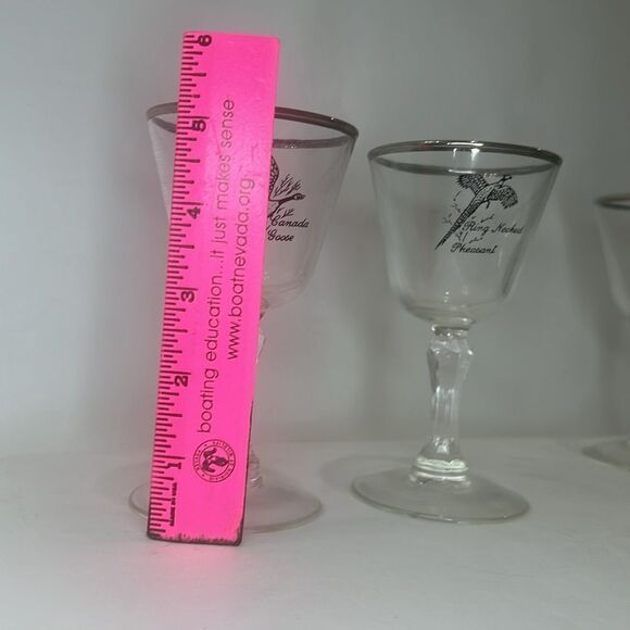Tiffin Pheasant Grouse Crystal Stem Cocktail Goblet 3 Oz Silver Trim Rim Set 2 - Picture 6 of 8